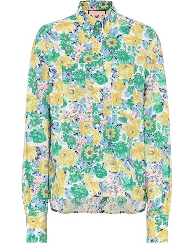 Plan C Floral Cotton Poplin Shirt - Green