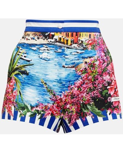 Dolce & Gabbana Portofino High-rise Printed Cotton Shorts - Blue