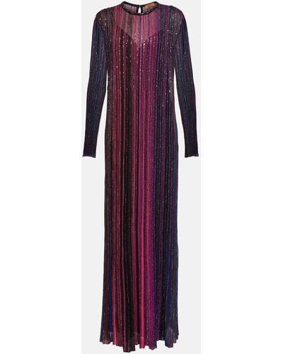 Missoni Sequin-embellished Pleated Maxi Dress - Purple