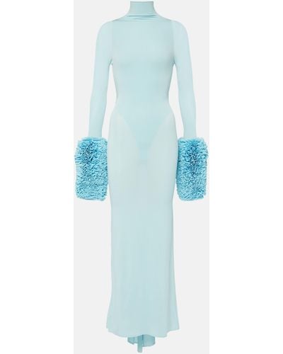 Alaïa Ruffled Turtleneck Maxi Dress - Blue