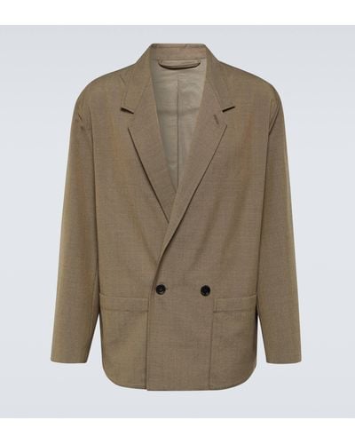 Lemaire Double-breasted Melange Twill Blazer - Green