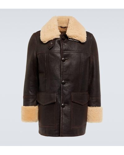 Ami Paris Shearling-trimmed Leather Jacket - Black