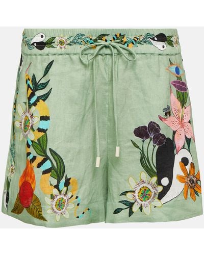 ALÉMAIS Meagan Printed Linen Shorts - Green