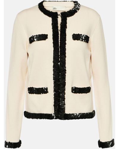 Tory Burch Kendra Sequined Wool-blend Jacket - Natural