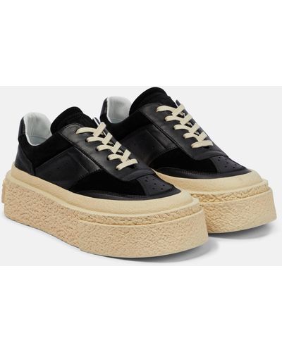 MM6 by Maison Martin Margiela Leather And Suede Platform Sneakers - Black