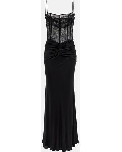 Alessandra Rich Laminated Jersey Maxi Dress - Black