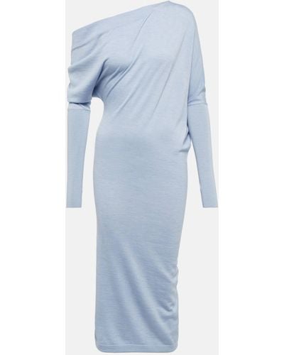 Tom Ford One-shoulder Cashmere And Silk Midi Dress - Blue