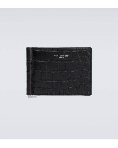 Saint Laurent Croc-effect Leather Wallet - Black