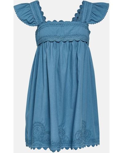 Juliet Dunn Scalloped Embroidered Cotton Minidress - Blue