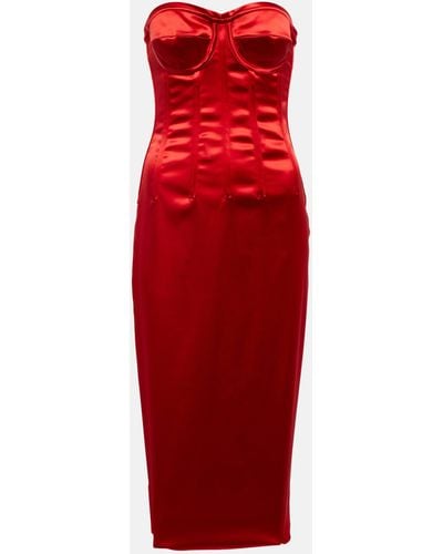Dolce & Gabbana Strapless Satin Corset Midi Dress - Red