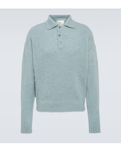 Ami Paris Alpaca And Wool-blend Polo Sweater - Blue