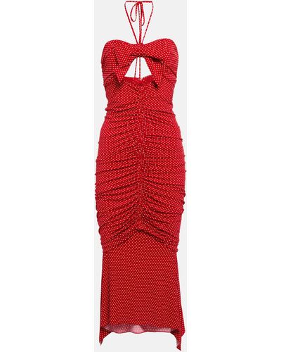 Alexandre Vauthier Polka-dot Ruched Cutout Midi Dress - Red
