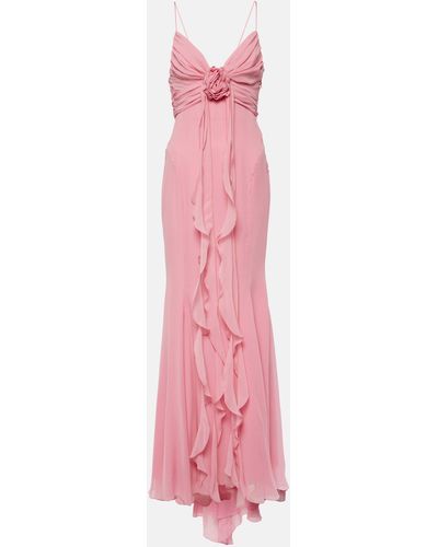 Blumarine Floral-applique Silk Georgette Gown - Pink