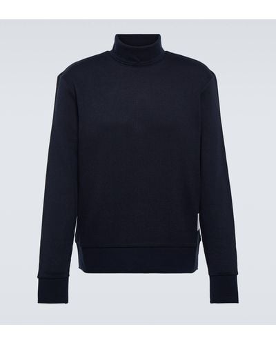 Thom Browne Ribbed-knit Mockneck Cotton Sweater - Blue