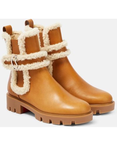 Christian Louboutin Cl Chelsea Shearling-trimmed Ankle Boots - Brown