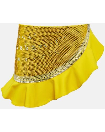 Area Embellished Ruffled Wool Miniskirt - Yellow