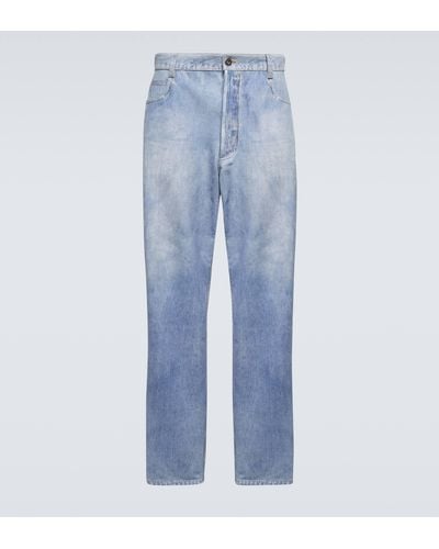 Bottega Veneta Denim-print Wide-leg Leather Pants - Blue