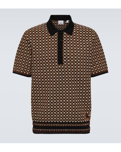Burberry Check Cotton Blend Polo Shirt - Brown