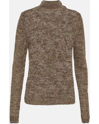 Totême Linen, Cotton, And Silk Turtleneck Sweater - Brown