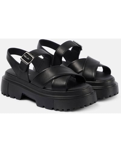 Hogan H644 Leather Platform Sandals - Black