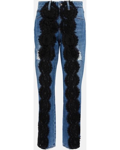 Dolce & Gabbana Lace-applique Boyfriend Jeans - Blue