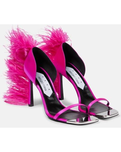 Area X Sergio Rossi Amazon Feather-trimmed Sandals - Pink
