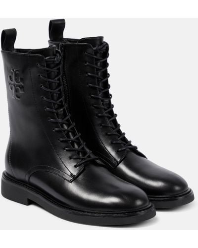 Tory Burch Leather Combat Boots - Black