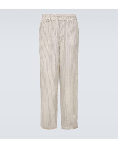 Undercover Pinstripe Wool And Linen Wide-leg Pants - Natural