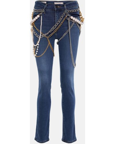 Junya Watanabe Chain-detail Mid-rise Slim Jeans - Blue