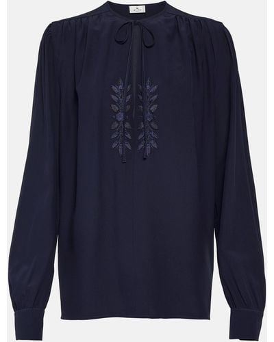 Etro Embroidered Silk Blouse - Blue
