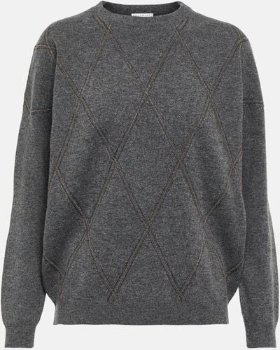Brunello Cucinelli Sequined Wool And Cashmere Sweater - Grey