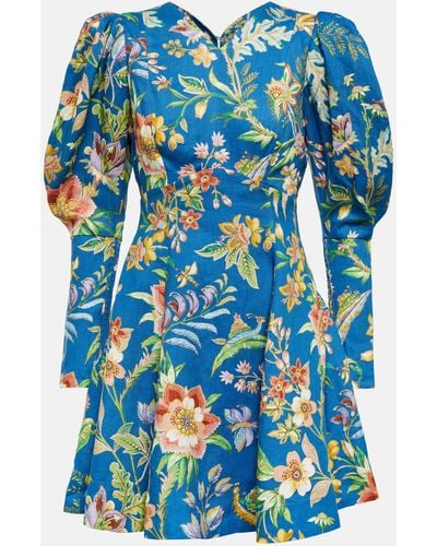ALÉMAIS June Floral-print Linen Dress - Blue