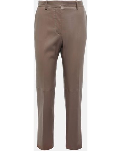 JOSEPH Coleman Slim Leather Pants - Grey