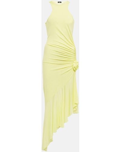 Blumarine Ruched Corsage Jersey Midi Dress - Yellow