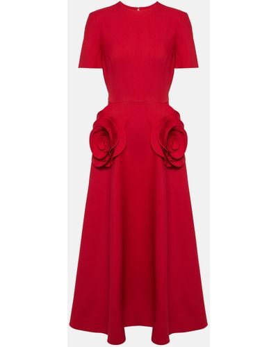 Valentino Crepe Couture Floral-applique Midi Dress - Red