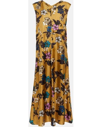 Max Mara S Max Mara V-neck Sleeveless Silk Closure With Zip Floral Printed Printed Dresses - Multicolour