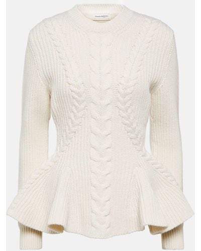 Alexander McQueen Peplum Wool And Cashmere Sweater - White