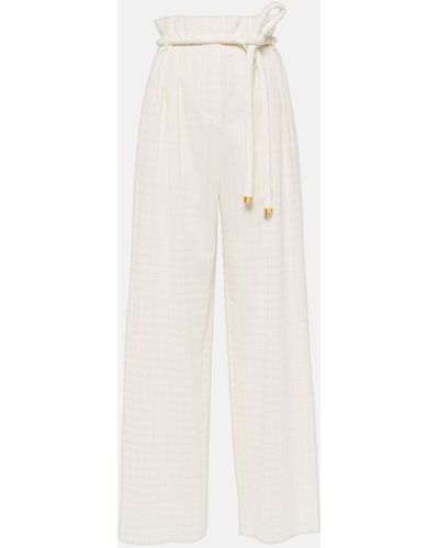 Loro Piana Tristin Checked Cotton-blend Wide-leg Pants - White