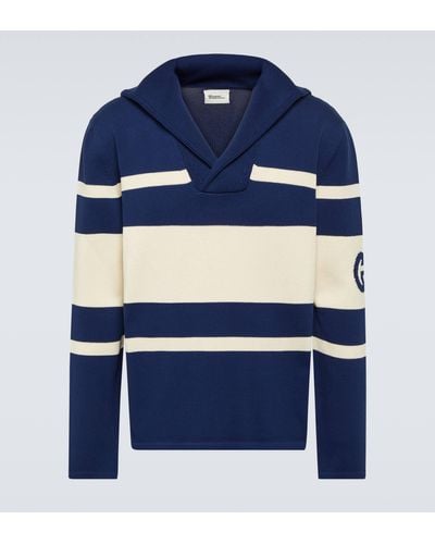 Gucci Interlocking G Striped Cotton Sweater - Blue