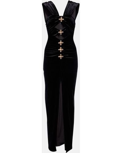 Self-Portrait Embellished Cutout Velvet Maxi Dress - Black