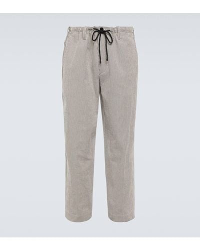 Dries Van Noten Striped Cotton Straight Pants - Grey
