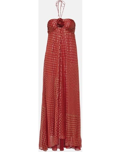 RIXO London Samira Printed Halterneck Gown - Red