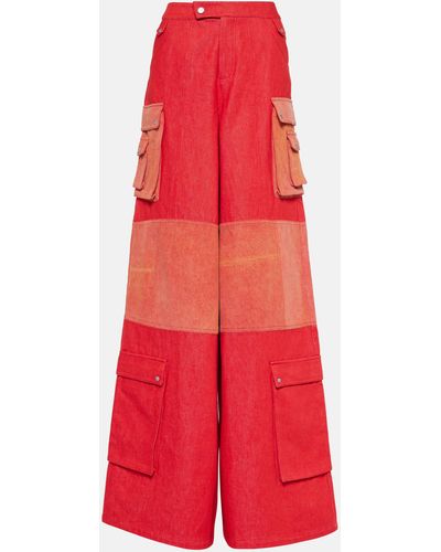 DIDU High-rise Wide-leg Cotton Pants - Red