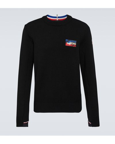 3 MONCLER GRENOBLE Stretch Wool Blend Crewneck Sweater - Black