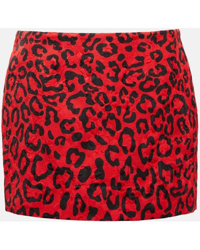 Dolce & Gabbana Leopard-print Brocade Miniskirt - Red