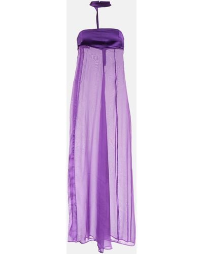 DIDU Halterneck Silk Chiffon Maxi Dress - Purple