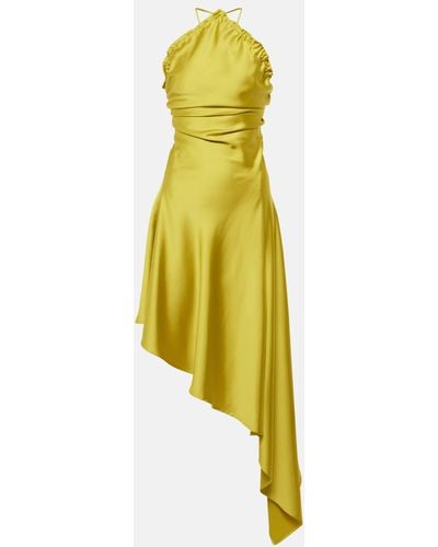 The Attico Feather-trimmed Satin Gown - Yellow