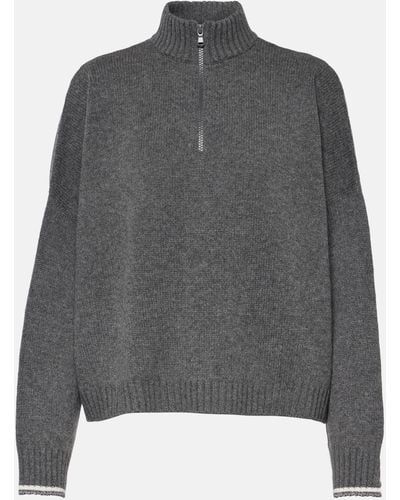 Brunello Cucinelli Wool And Silk-blend Half-zip Sweater - Grey