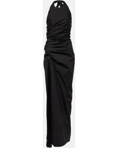 Ferragamo Gathered Cotton-blend Poplin Maxi Dress - Black