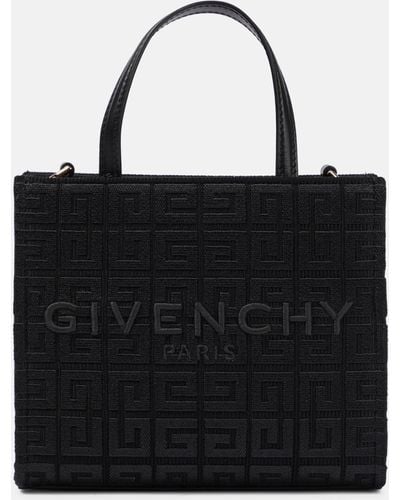 Givenchy G-tote Mini Leather-trimmed Canvas-jacquard Tote - Black